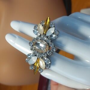 Crystal Double Statement Ring Sz 7